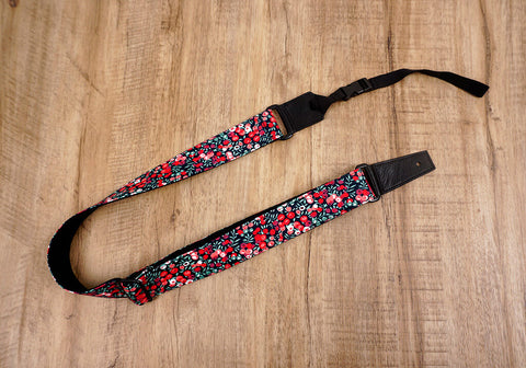red berry ukulele shoulder strap with leather ends-2