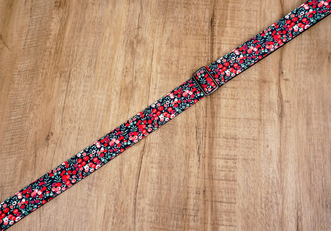 red berry ukulele shoulder strap with leather ends-6