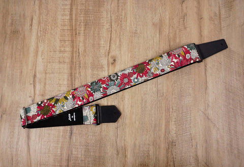 art red sunflower guitar strap for girls with leather ends -4
