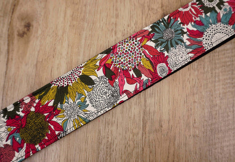 art red sunflower guitar strap for girls with leather ends -6