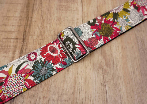 art red sunflower guitar strap for girls with leather ends -7
