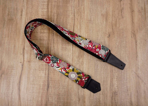 art red sunflower guitar strap for girls with leather ends -2