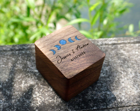 Personalized Plus Size Triple Flip Wooden Wedding Ring Box for 3 Rings - Engraved Heirloom Ring Bearer Box-5