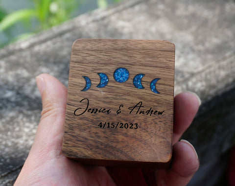 Personalized Plus Size Triple Flip Wooden Wedding Ring Box for 3 Rings - Engraved Heirloom Ring Bearer Box-7