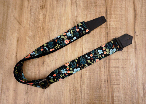 colorful rose guitar strap with leather ends-3
