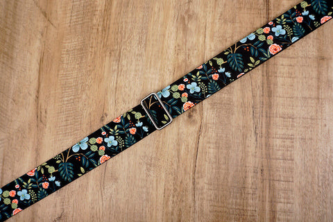 colorful rose guitar strap with leather ends-4
