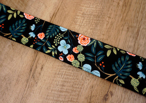 colorful rose guitar strap with leather ends-5