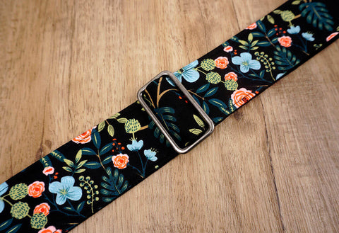 colorful rose guitar strap with leather ends-6