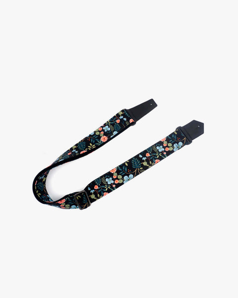 colorful rose guitar strap with leather ends-1