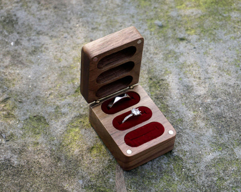 Custom Triple Flip Wooden Wedding Ring Box for 3 rings-5