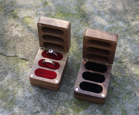 Custom Triple Flip Wooden Wedding Ring Box for 3 rings-3