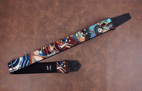 samurai anime guitar strap with leather ends-4