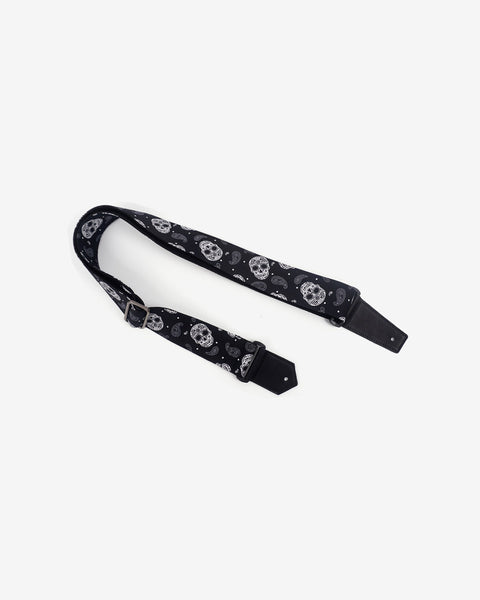 Sugar Skull guitar strap with leather ends-1