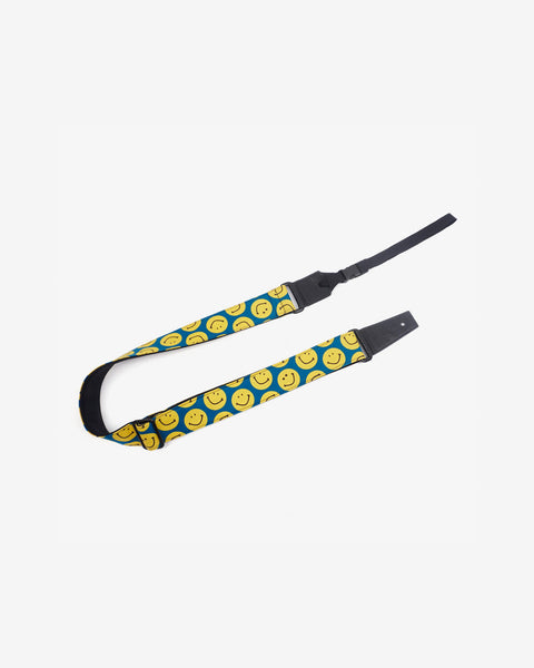 yellow smiley face emoji ukulele shoulder strap with leather ends-1