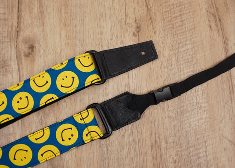 yellow smiley face emoji ukulele shoulder strap with leather ends-3