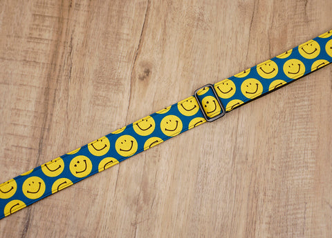 yellow smiley face emoji ukulele shoulder strap with leather ends-4