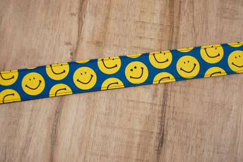 yellow smiley face emoji ukulele shoulder strap with leather ends-5