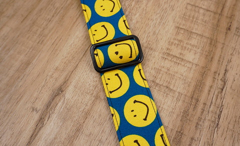 yellow smiley face emoji ukulele shoulder strap with leather ends-6