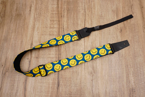 yellow smiley face emoji ukulele shoulder strap with leather ends-7