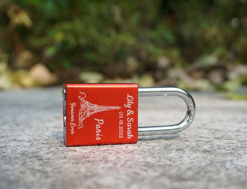 Custom Engraved Square Paris Love Lock For Couple-6