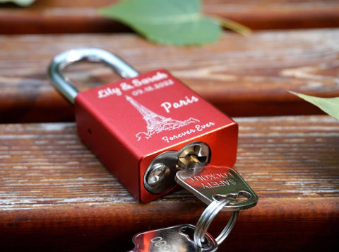 Custom Engraved Square Paris Love Lock For Couple-4