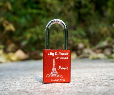 Custom Engraved Square Paris Love Lock For Couple-5