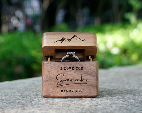 unique custom wood engagement ring box comes engraved or colorful inlay with personalized initials, names of your choosing, perfect for a proposal gift.-2