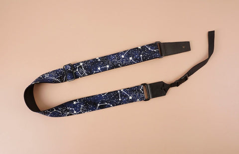 leather ends ukulele shoulder strap with star printed-front-2