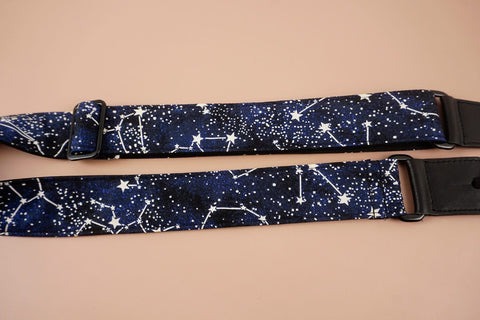 leather ends ukulele shoulder strap with star printed-detail-2