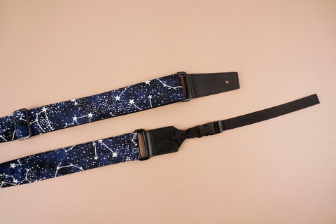 leather ends ukulele shoulder strap with star printed-detail-3