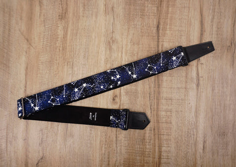 personalized star grow in the dark guitar strap with leather ends-3