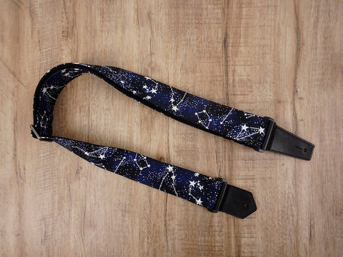 personalized star grow in the dark guitar strap with leather ends-2