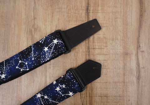 personalized star grow in the dark guitar strap with leather ends-6