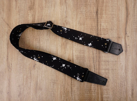star on black guitar strap with leather ends-2