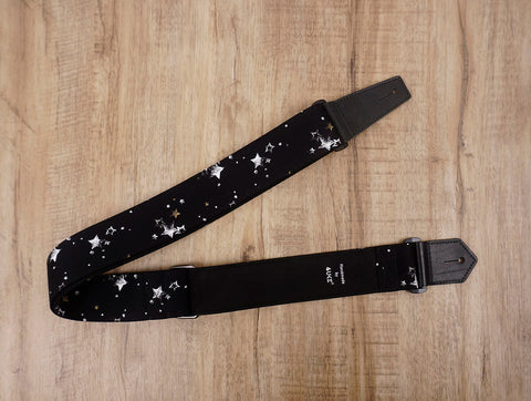 star on black guitar strap with leather ends-3