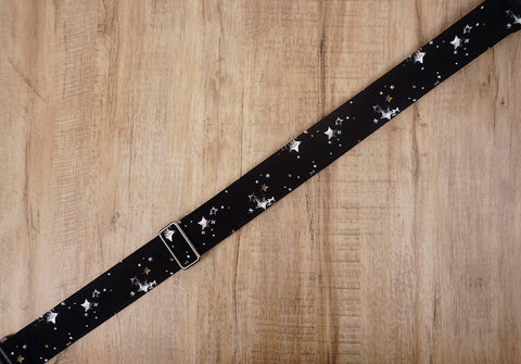 star on black guitar strap with leather ends-4