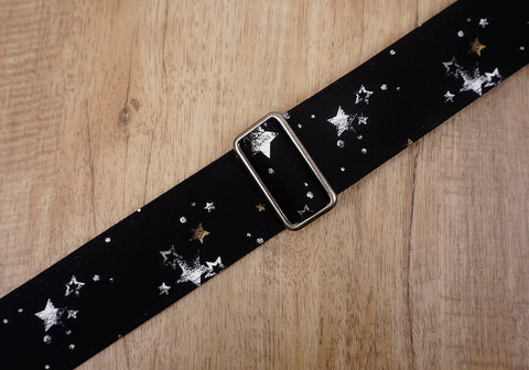 star on black guitar strap with leather ends-5