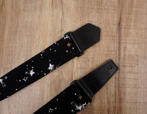 star on black guitar strap with leather ends-6