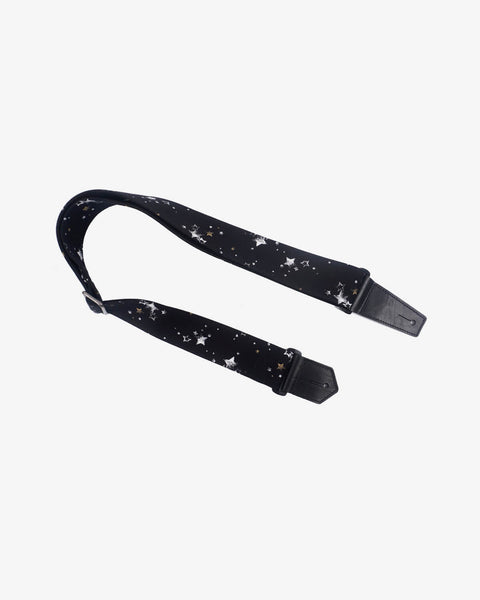 star on black guitar strap with leather ends-1