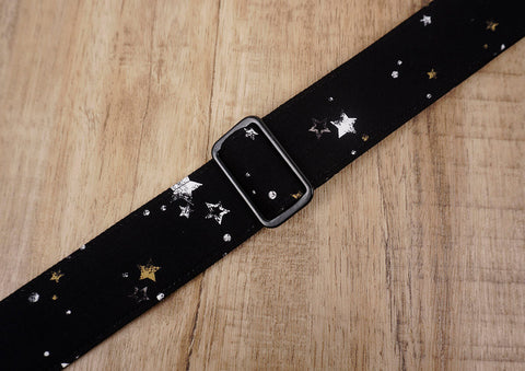 star on black ukulele shoulder strap with leather ends-5