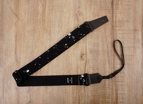 star on black ukulele shoulder strap with leather ends-4