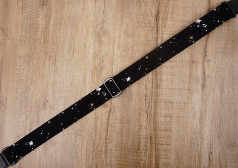 star on black ukulele shoulder strap with leather ends-6