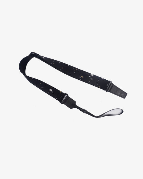 star on black ukulele shoulder strap with leather ends-1