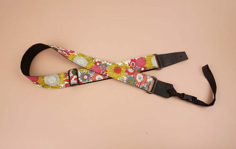 red sunflower ukulele shoulder strap with leather ends-5