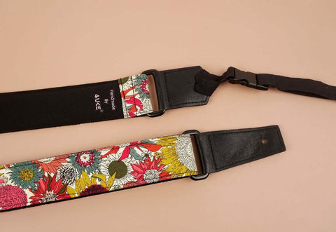red sunflower ukulele shoulder strap with leather ends-1
