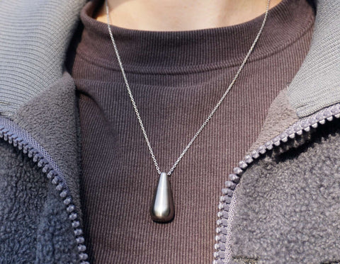 Custom Water Drop Titanium Cremation Urn Necklace-1