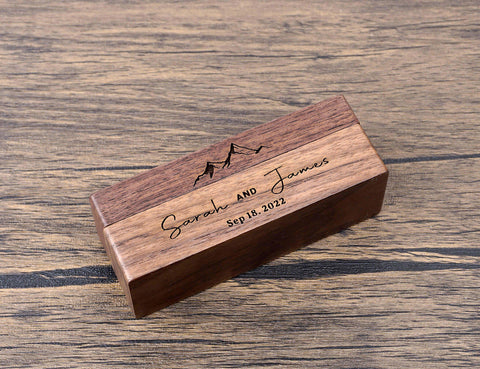 Personalized Wide Wood Wedding double ring box