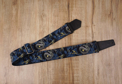 lightning bolt dragon guitar strap with leather ends-3