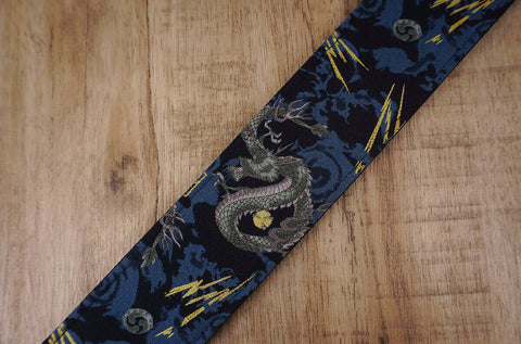 lightning bolt dragon guitar strap with leather ends-4