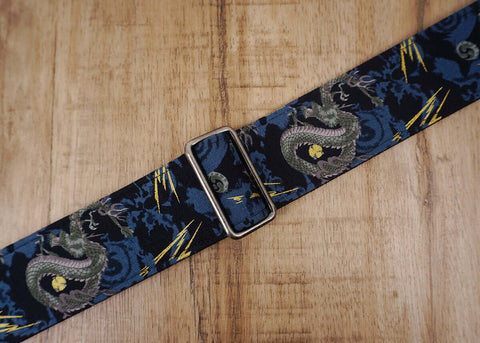 lightning bolt dragon guitar strap with leather ends-5